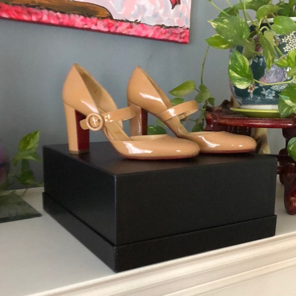 Shoes - Christian Louboutin Nude Block Heel Mary Jane